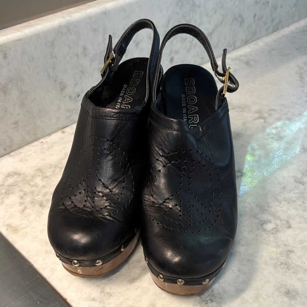 Black Leather Edoardo Women's Clogs